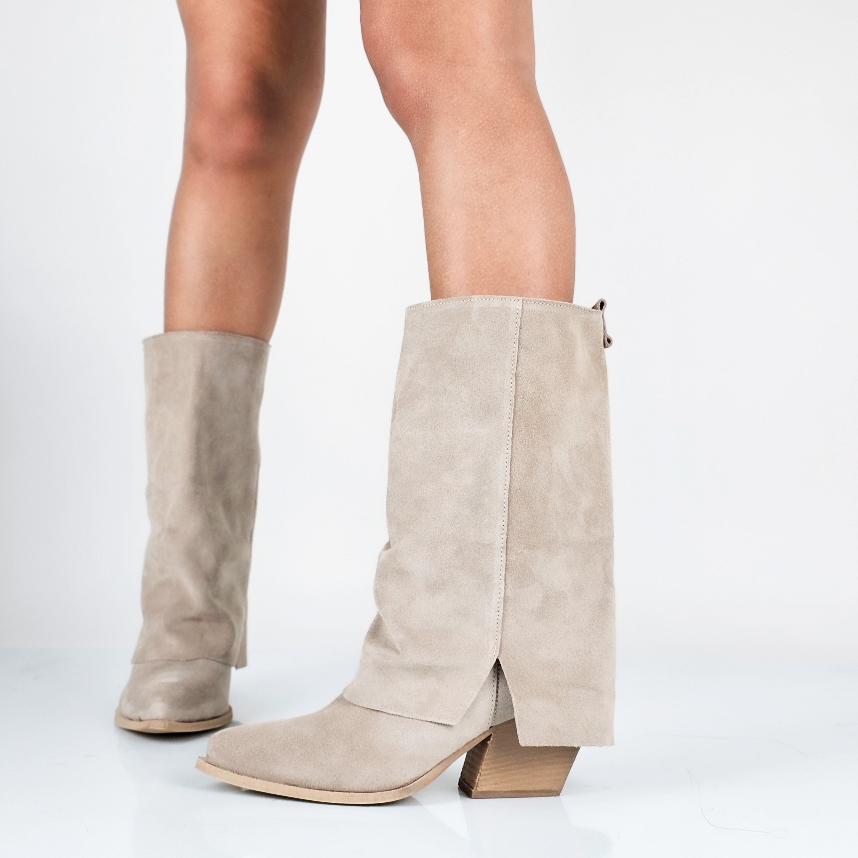 Fanny - Stivali Con Gambale Risvoltato Vera Pelle Made In Italy