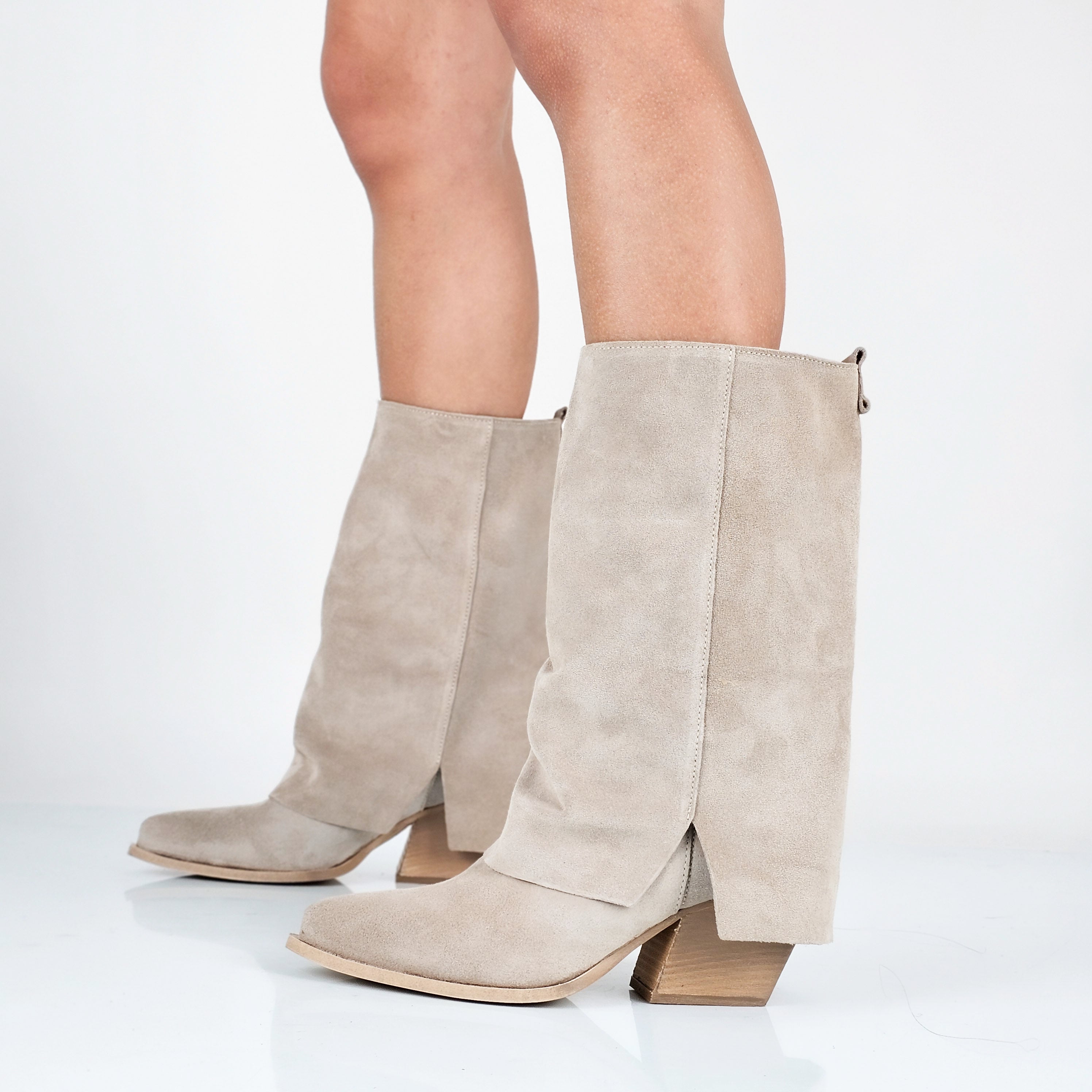 Fanny - Stivali Con Gambale Risvoltato Vera Pelle Made In Italy