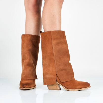 Fanny - Stivali Con Gambale Risvoltato Vera Pelle Made In Italy