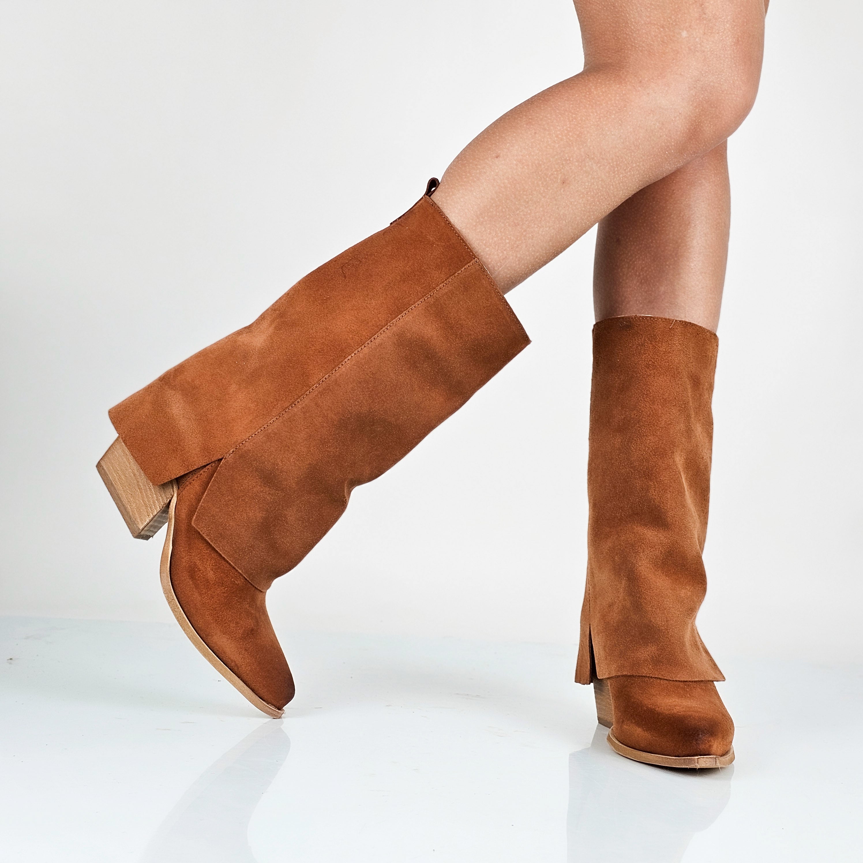 Fanny - Stivali Con Gambale Risvoltato Vera Pelle Made In Italy