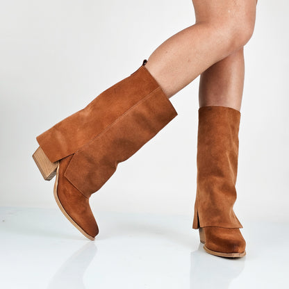 Fanny - Stivali Con Gambale Risvoltato Vera Pelle Made In Italy