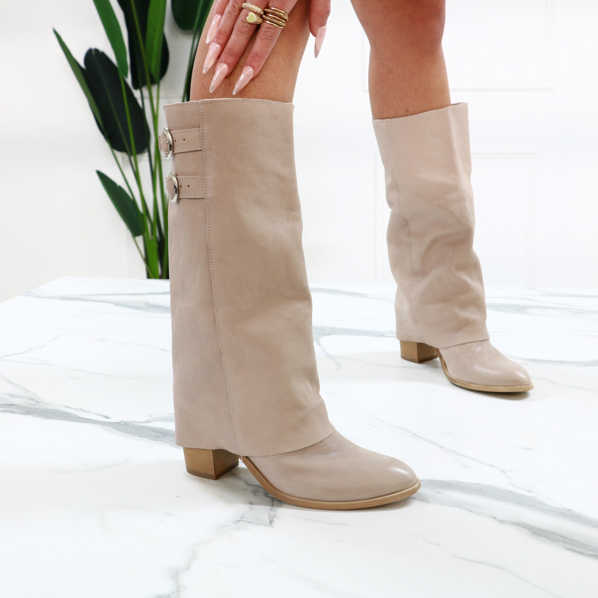 Joseline - Stivali Donna Gambale Risvoltato Vera Pelle Made In Italy