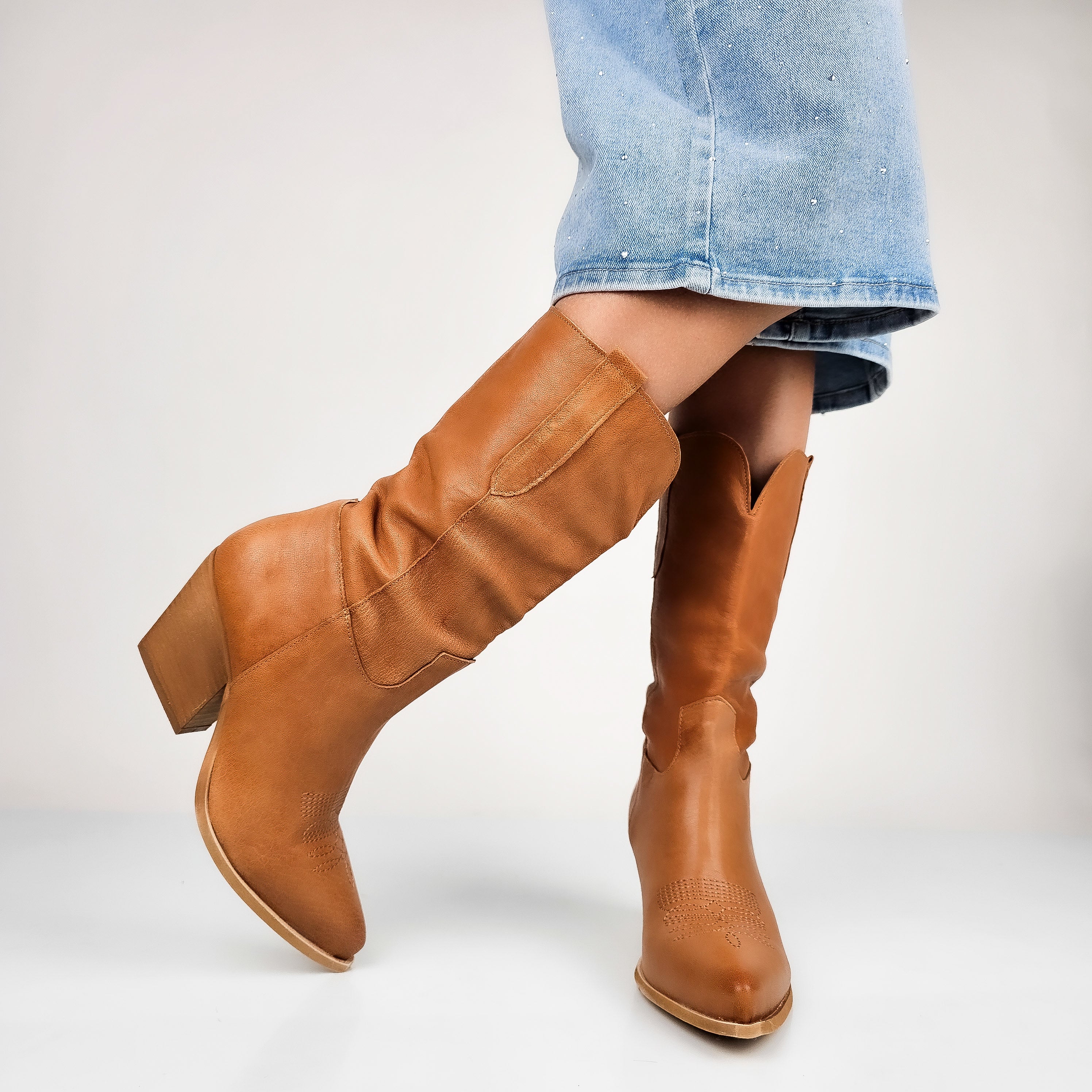 Cindy - Stivali Texani Donna Vera Pelle Made In Italy