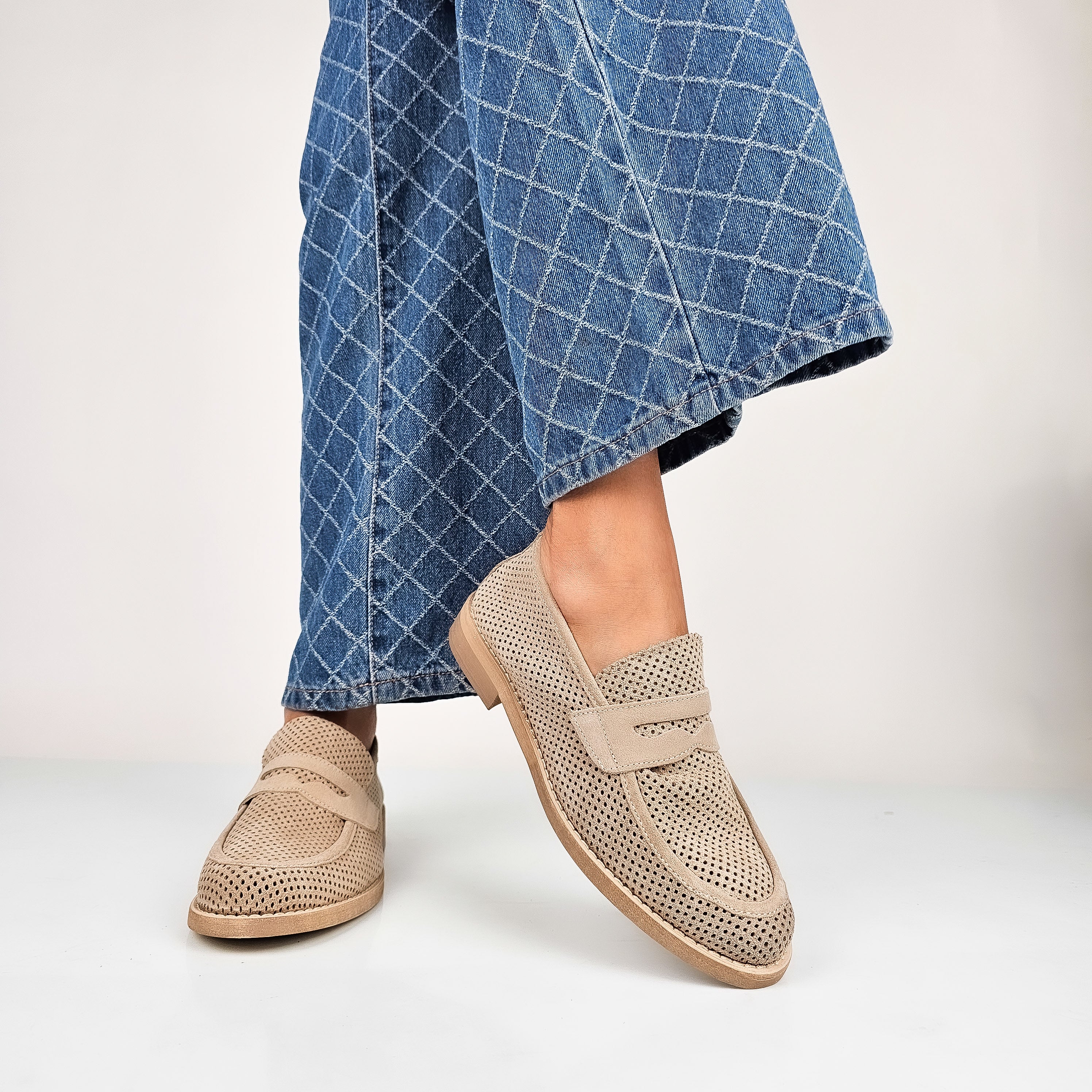 Amandine - Mocassini Donna Forati Vera Pelle Made In Italy